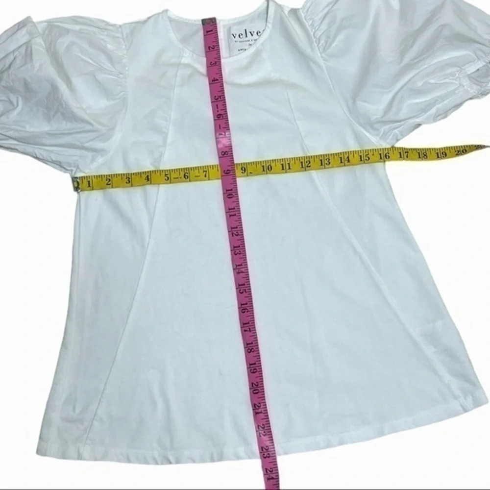 Velvet by Graham & Spencer for Anthropologie Miki Puff Sleeve White Top XS - Picture 6 of 10